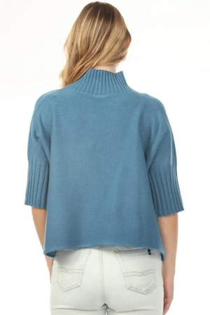 Three-Quarter Sleeve Mock Neck Sweater — Teal