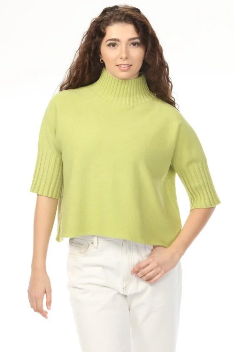 Three-Quarter Sleeve Mock Neck Sweater — Lime