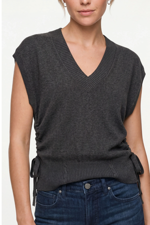 V-Neck Dolman Popover Sweater with Ties — Dark Heather Charcoal