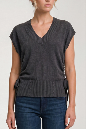 V-Neck Dolman Popover Sweater with Ties — Dark Heather Charcoal