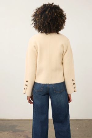 Collarless Knit Jacket — Creme