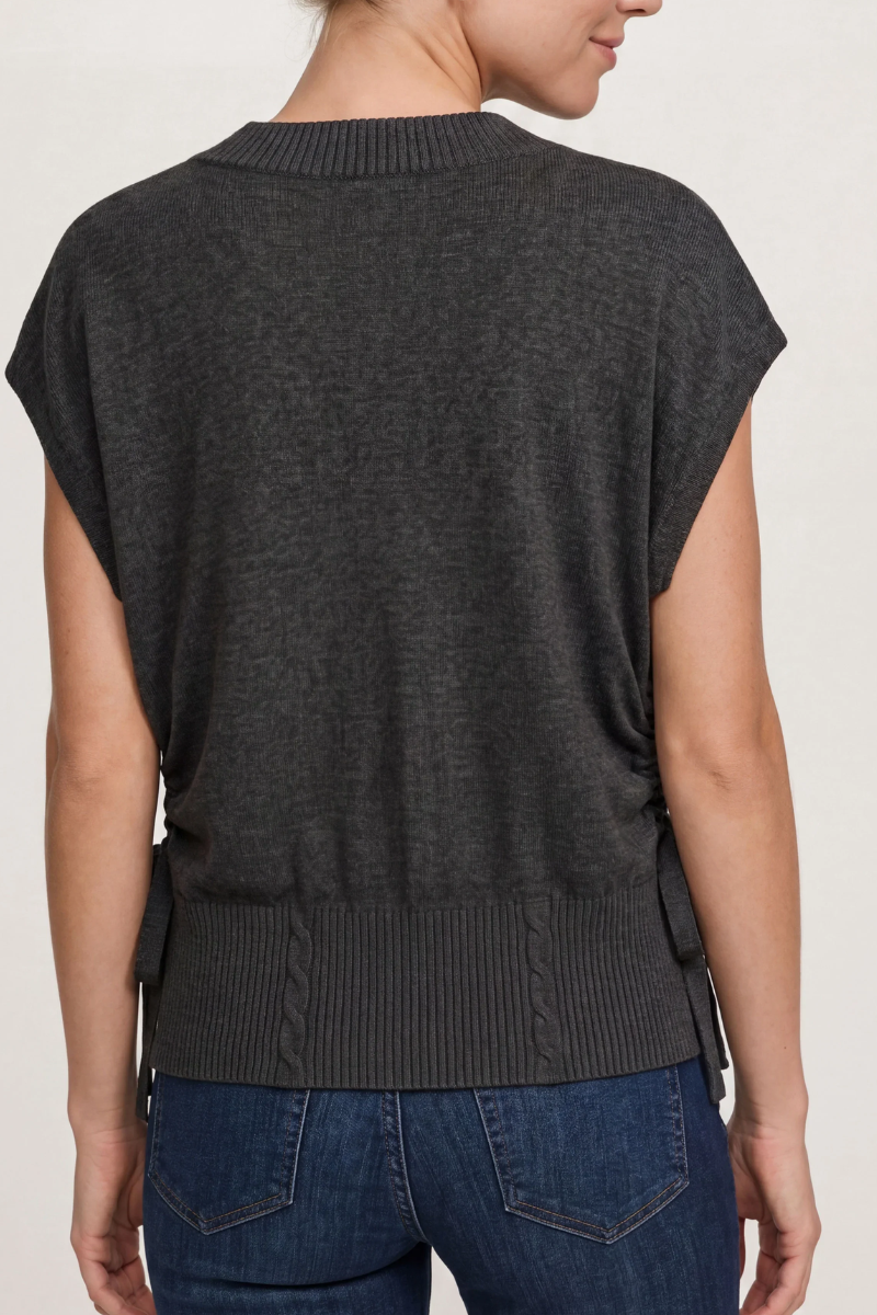V-Neck Dolman Popover Sweater with Ties — Dark Heather Charcoal