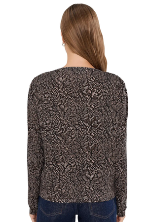 Long Sleeve Jewel Neck Top with Shirring — Tan/Black