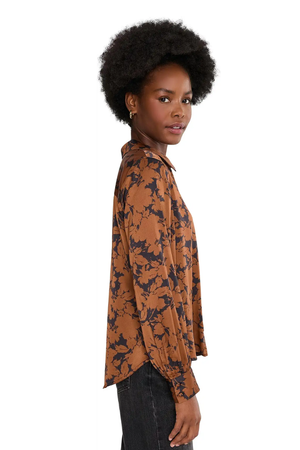 Long Sleeve Button Front Blouse — Black/Copper
