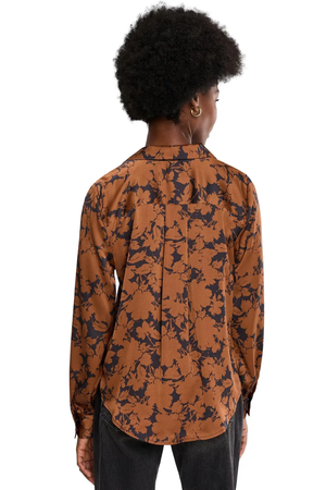 Long Sleeve Button Front Blouse — Black/Copper