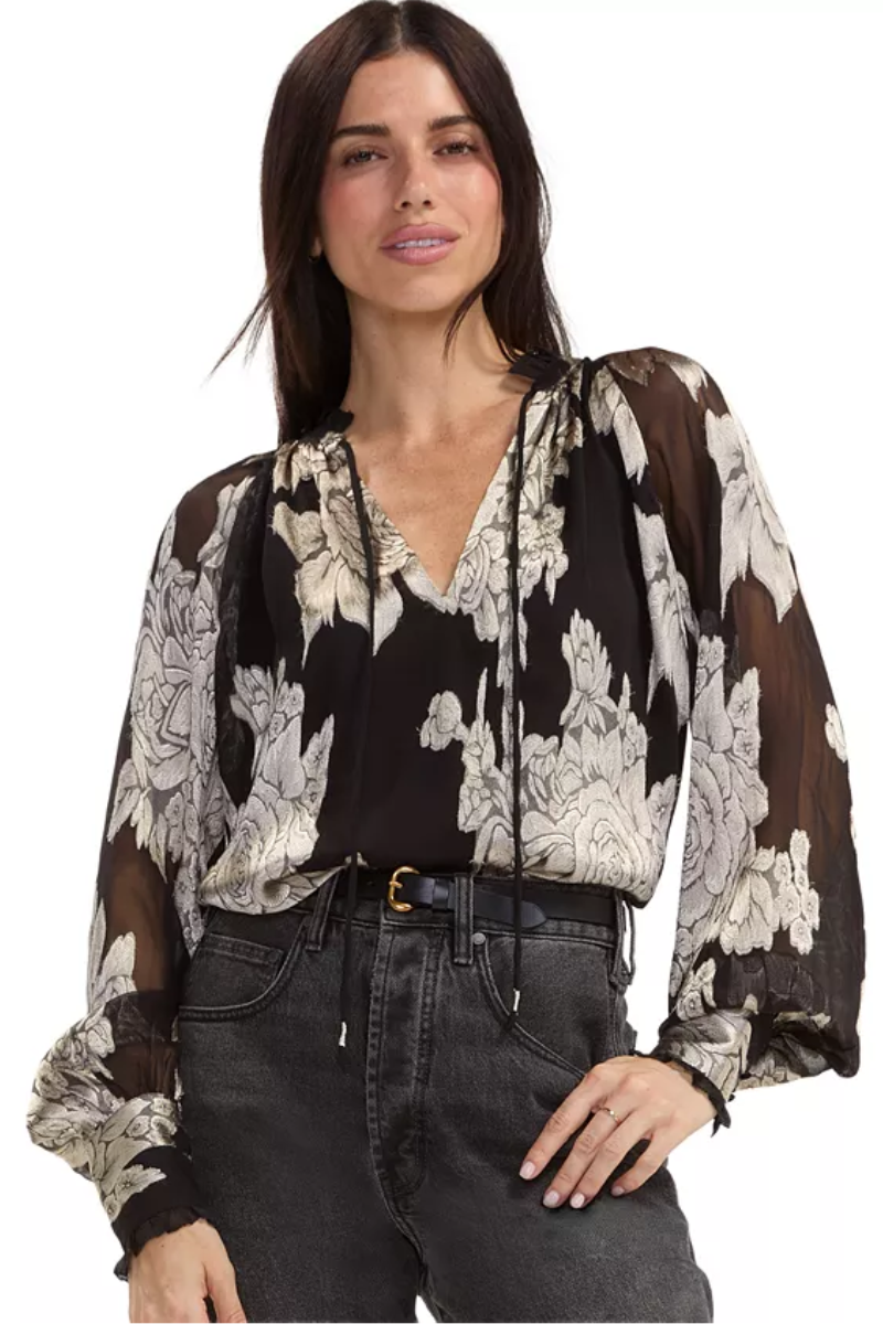 Long Sleeve Top with Ties — Black Multi