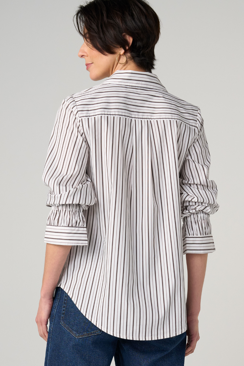 Adjustable Sleeve Button Front Top — Cream