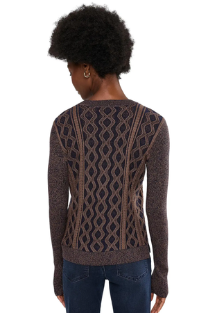 Long Sleeve Crew Neck Sweater — Navy/Brown