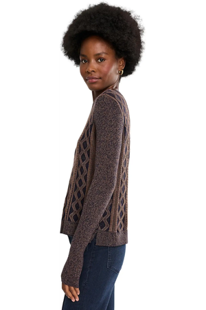 Long Sleeve Crew Neck Sweater — Navy/Brown