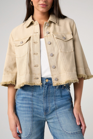Three-Quarter Sleeve Flounce Jacket — Light Khaki