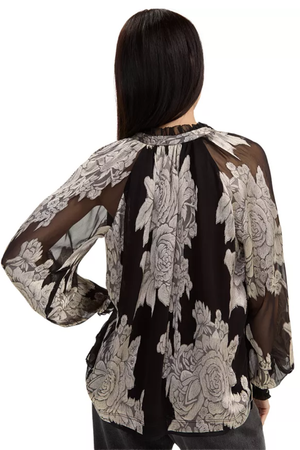 Long Sleeve Top with Ties — Black Multi
