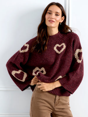 Heart Print Sweater — Merlot