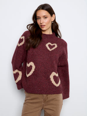 Heart Print Sweater — Merlot