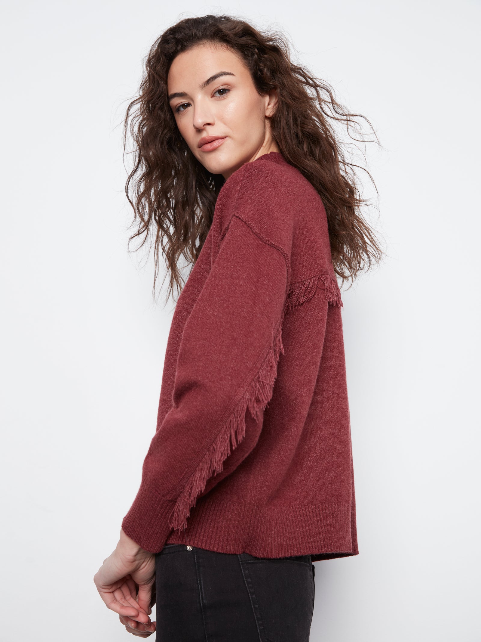 Fringe Back Sweater — Merlot