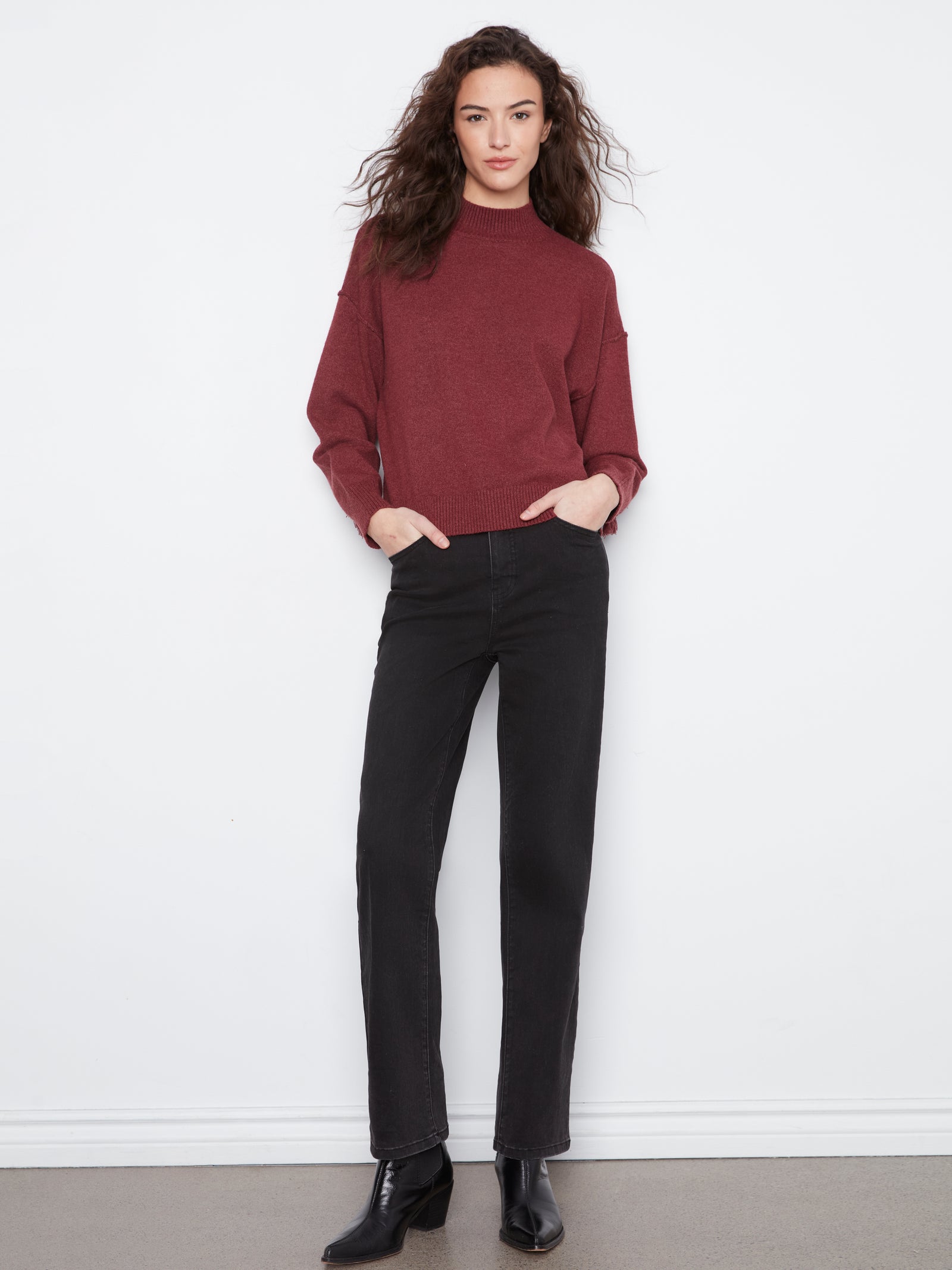 Fringe Back Sweater — Merlot