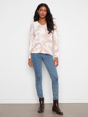V-Neck Abstract Print Sweater