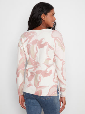 V-Neck Abstract Print Sweater