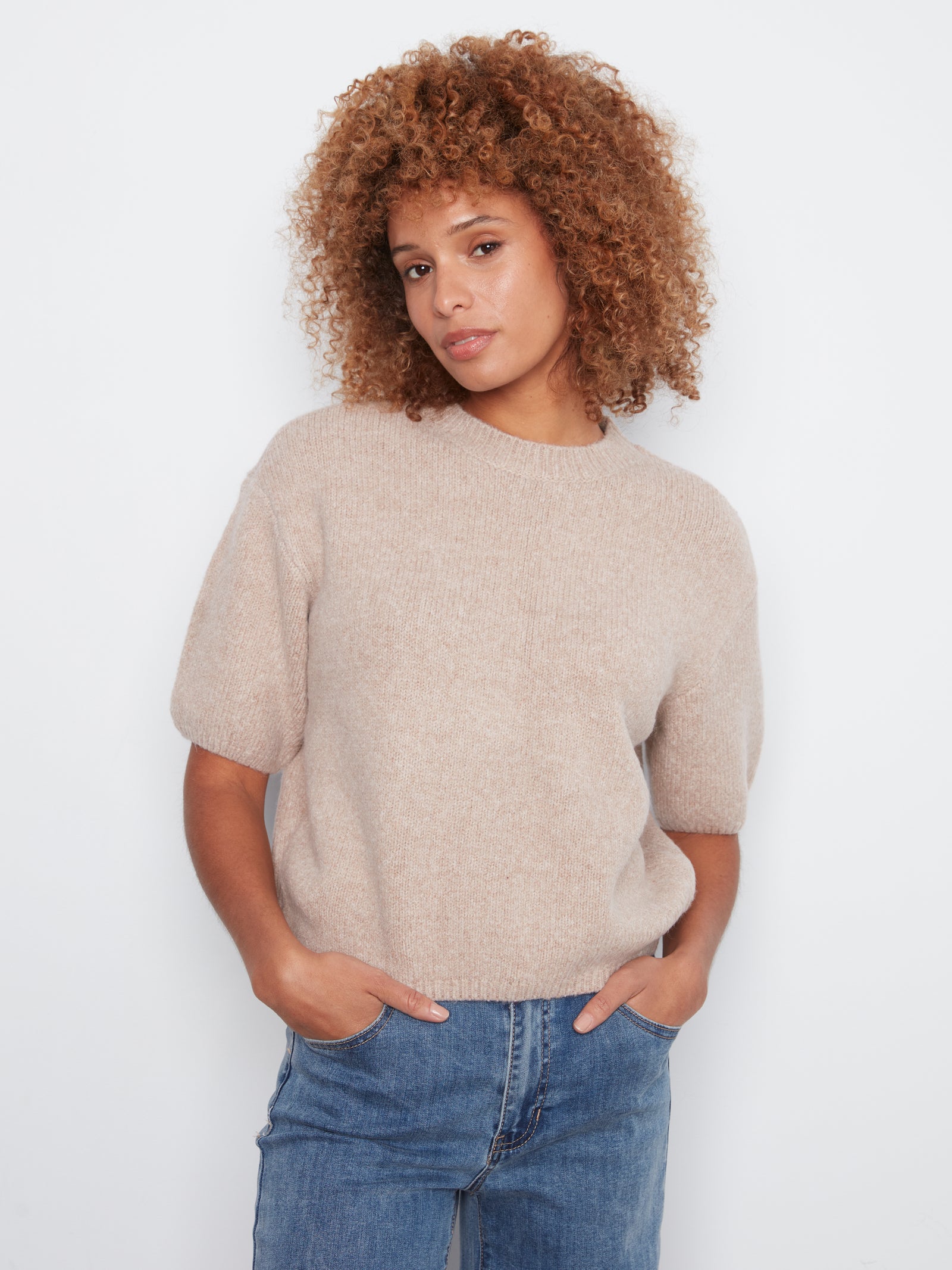 Short Sleeve Bubble Sweater — Latte