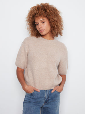 Short Sleeve Bubble Sweater — Latte