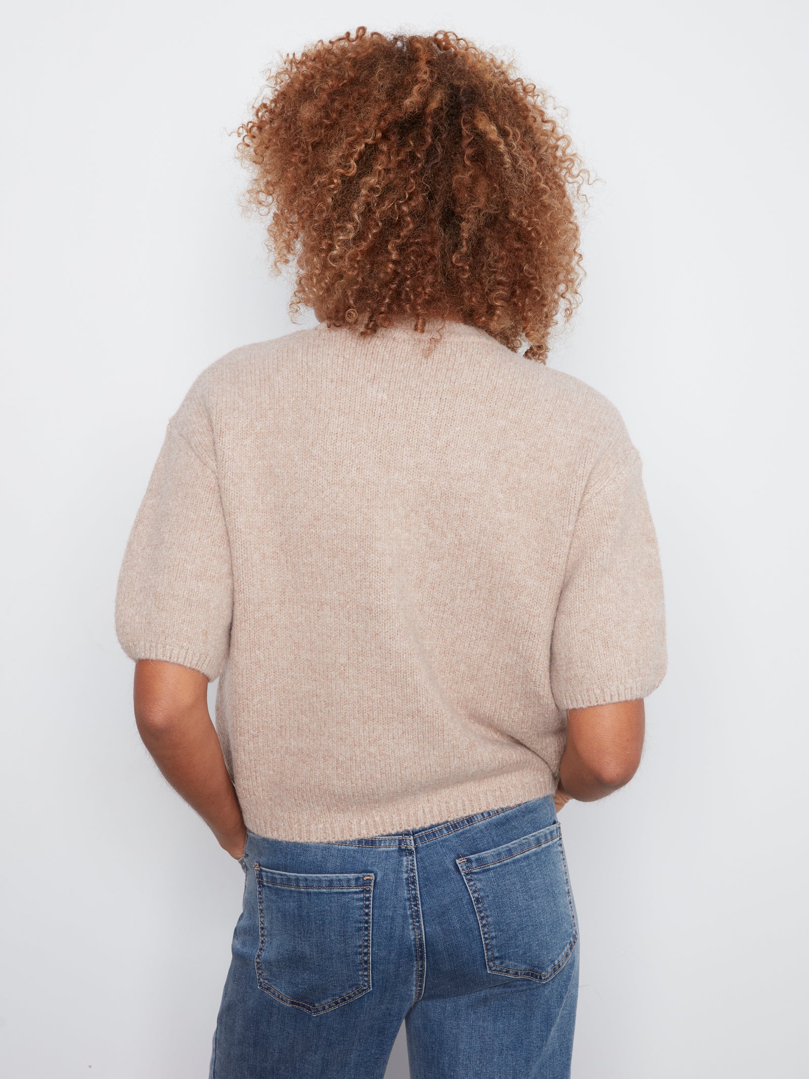 Short Sleeve Bubble Sweater — Latte