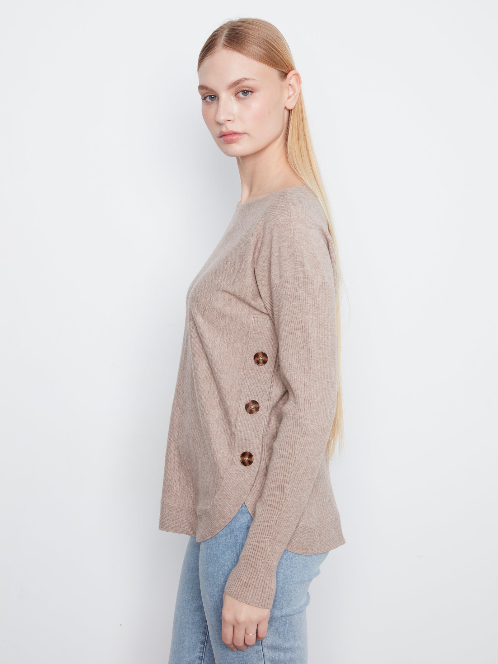 Button Side Sweater — Taupe