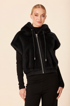 Faux Fur Hooded Vest Black