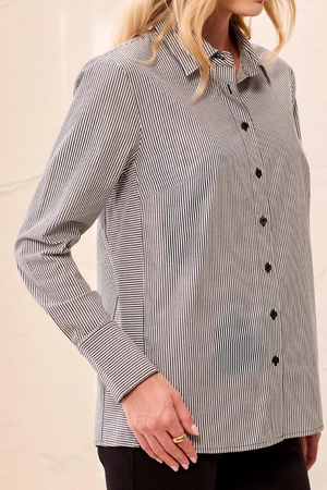 Long Sleeve Button Front Top with Side Panels — Black