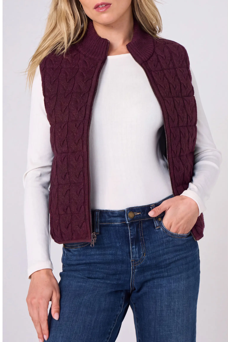 Reversible Quilted Sweater Vest — Dark Oxblood