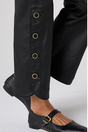 Hannah Crop Flare Jean with Button Slit — Black Coated