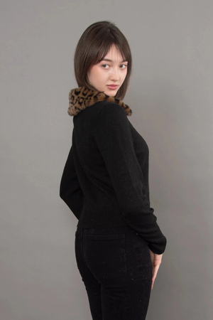 Atalanta Long Sleeve Crew Cardigan — Black