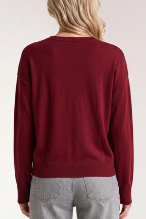 Long Sleeve Drape Neck Sweater — Cranberry