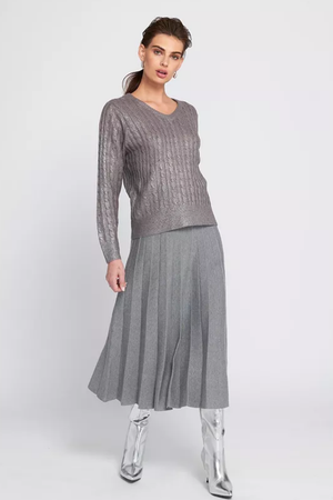 Foil V-Neck Sweater — Silver