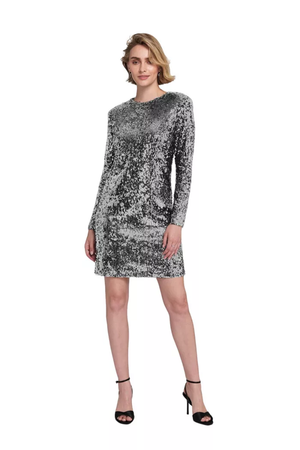Sequin Knit Dress — Silver