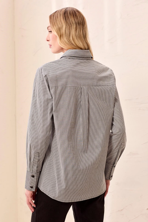 Long Sleeve Button Front Top with Side Panels — Black