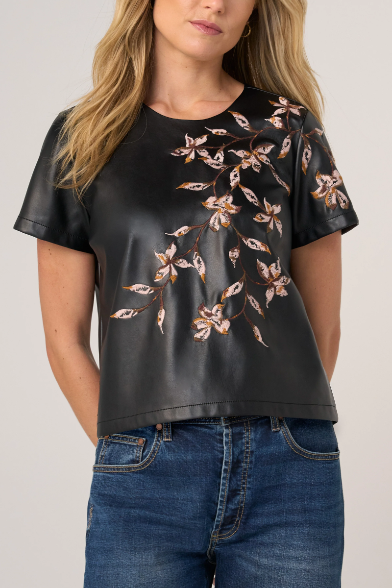 Short Sleeve Embroidered Tee — Black