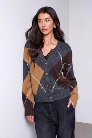 Argyle Cardigan — Heather Charcoal