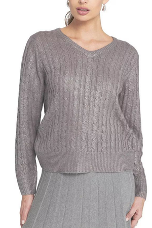 Foil V-Neck Sweater — Silver