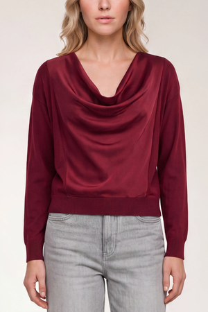 Long Sleeve Drape Neck Sweater — Cranberry