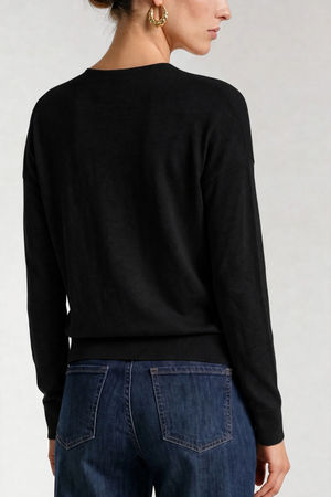 Long Sleeve Drape Neck Sweater — Black