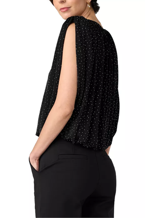 Sleeveless Draped Top with Shoulder Pads — Black/Silver