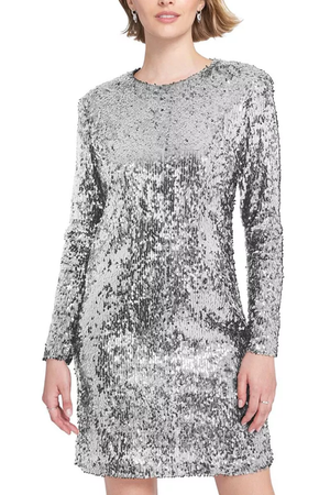 Sequin Knit Dress — Silver