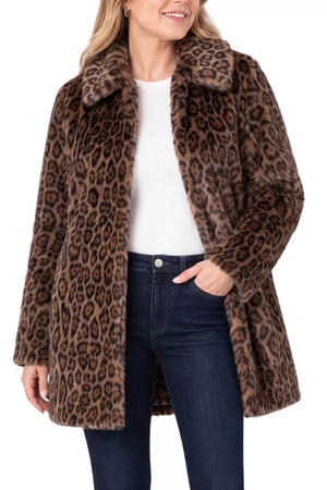 Liverpool LA Leopard Print Faux Fur Teddy Coat