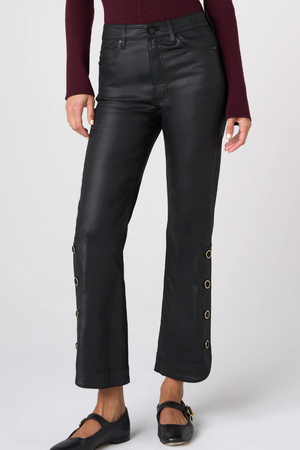 Hannah Crop Flare Jean with Button Slit — Black Coated