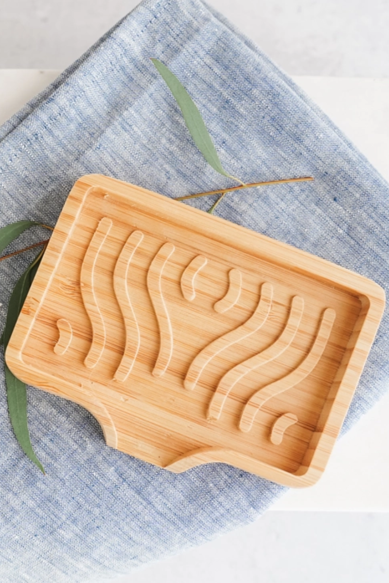 Bamboo Soap Dish - Wavy Self Draining Soap Lift