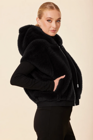 Faux Fur Hooded Vest Black