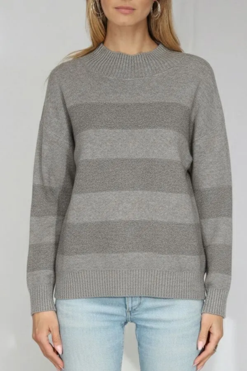 Sequin Tonal Stripe Sweater — Heather Taupe