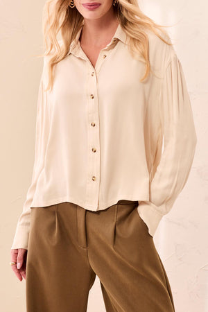 Long Sleeve Button Front Top — Moonstone
