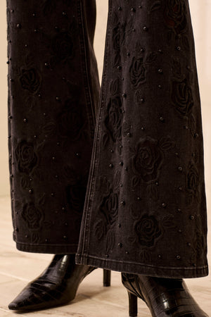Audrey Denim Palazzo Pant — Black