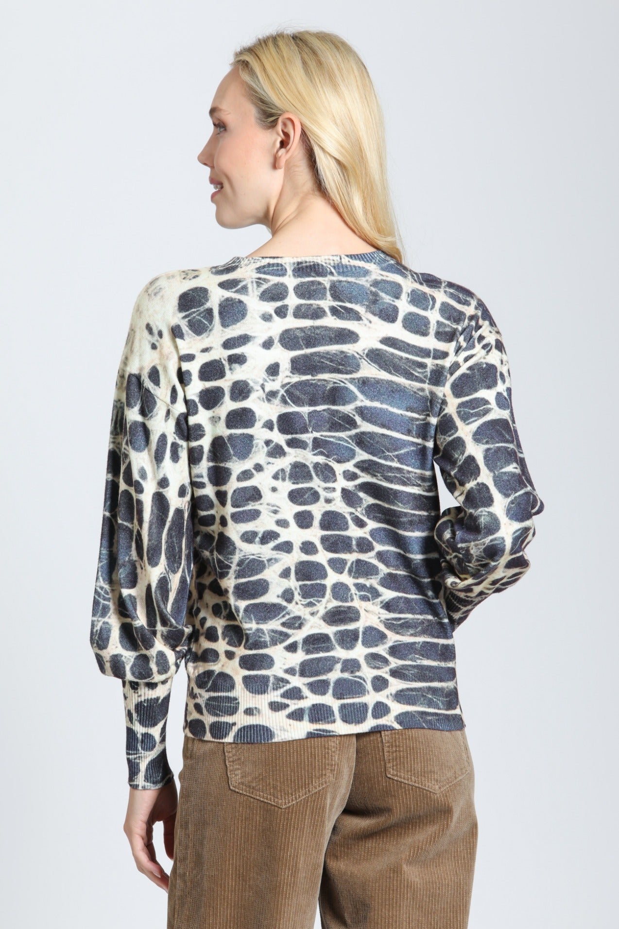 Abstract Print Crewneck Sweater- Smoky Monochrome