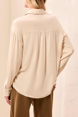 Long Sleeve Button Front Top — Moonstone